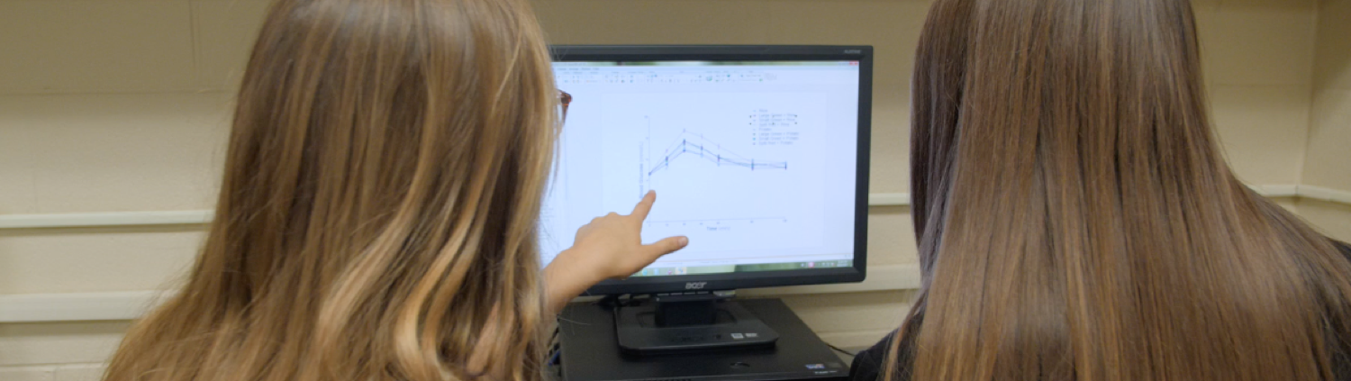 Students working together on the computer to analysis a graph.