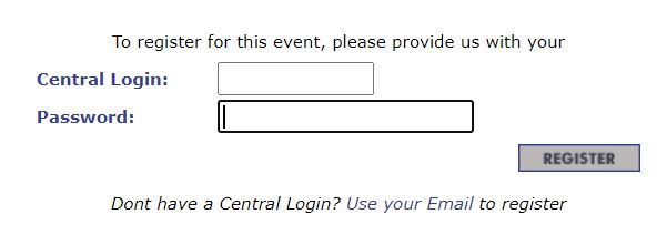 Course registration option at the bottom of the course registration page, enter your central login and password or use your email
