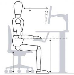  monitor should be raised to eye level approximately an arm's length away and the keyboard and mouse are at the edge of the desk