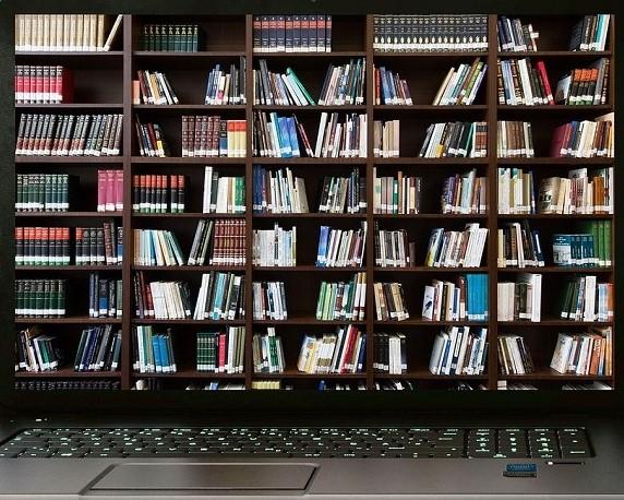 image of books inside a computer screen