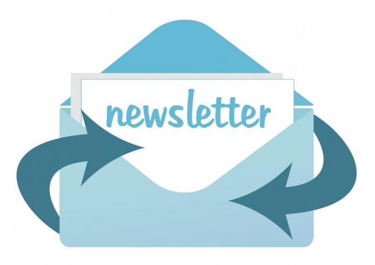 Image of envelope and the word newsletter spelled out