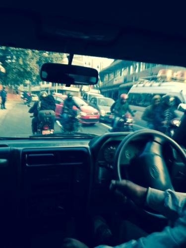 Motorcyclists and traffic in Kathmandu