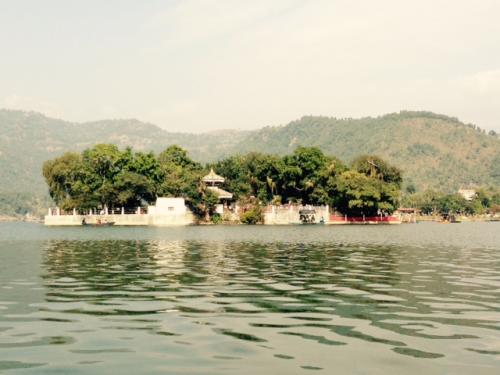 temple on an island in a lake