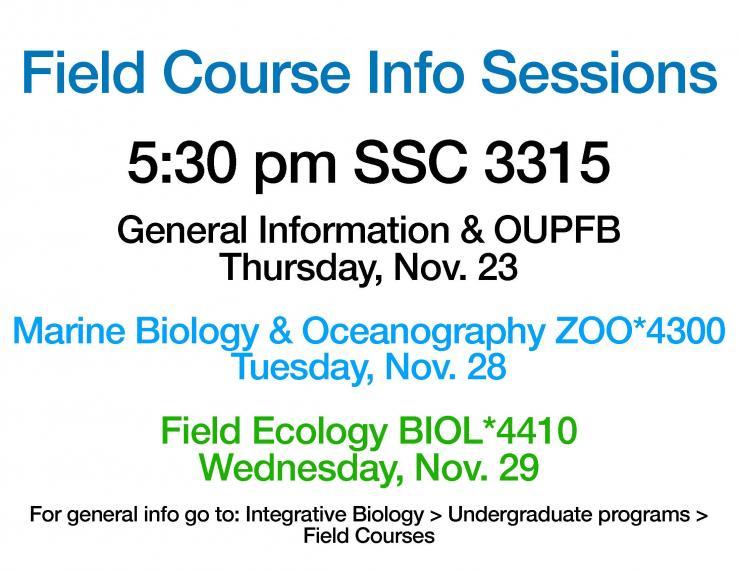 Image with dates and times of Field Course info meetings