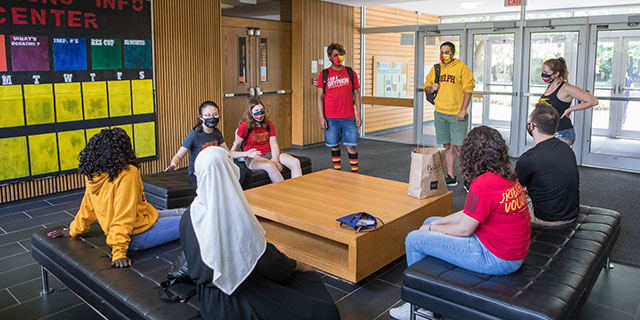 University of Guelph students hanging out in residence