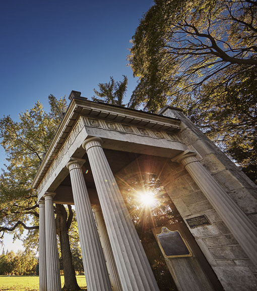 the portico in the sunset