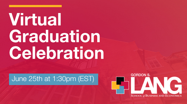 Red box with text that reads: "Virtual Graduation Celebration" with the Lang Logo