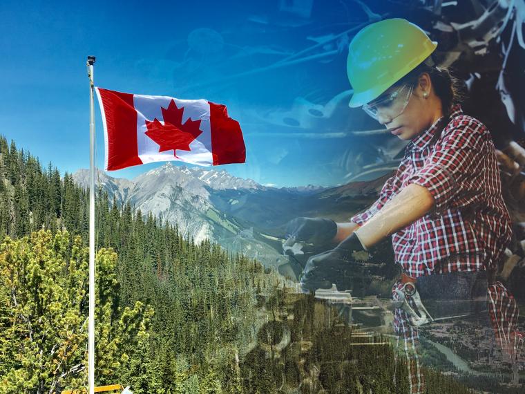 Canada flag and skilled worker