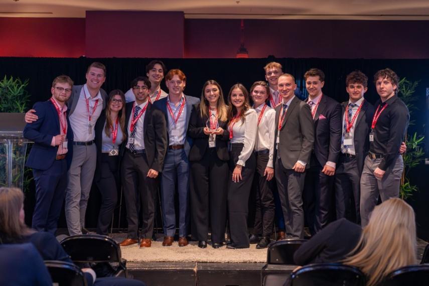 Lang students accepting the award for Top Team at the Canadian National Sport Sales Championships. Photo courtesy of Nelson Campana.