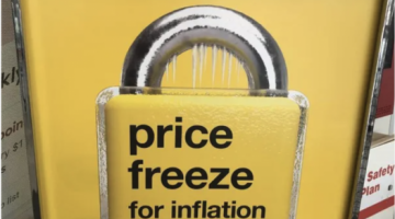 No Name sign that says price freeze for inflation.