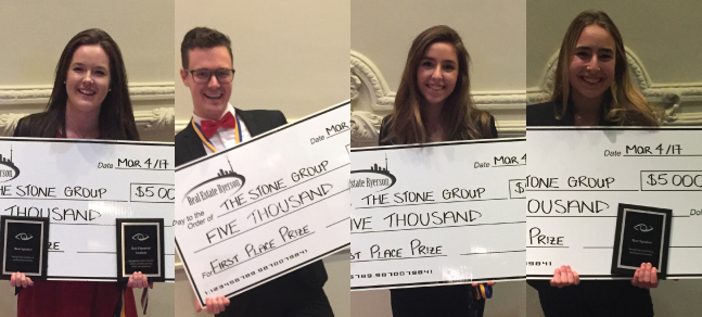 REH students hold their cheques from the case competition.