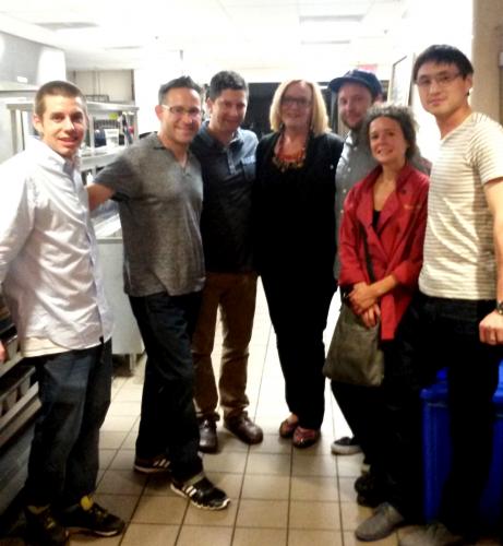 Award winning chefs pose with food laureate Anita Stewart in the kitchen at PJ's restaurant