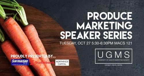 speaker series promotional graphic with event details and photo of three orange carrots on a wooden table