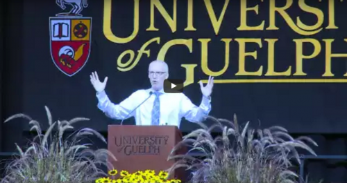 screen capture of video of Dr. Vaccarino at podium announcing strategic renewal