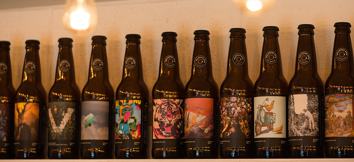 Beer bottles with arts