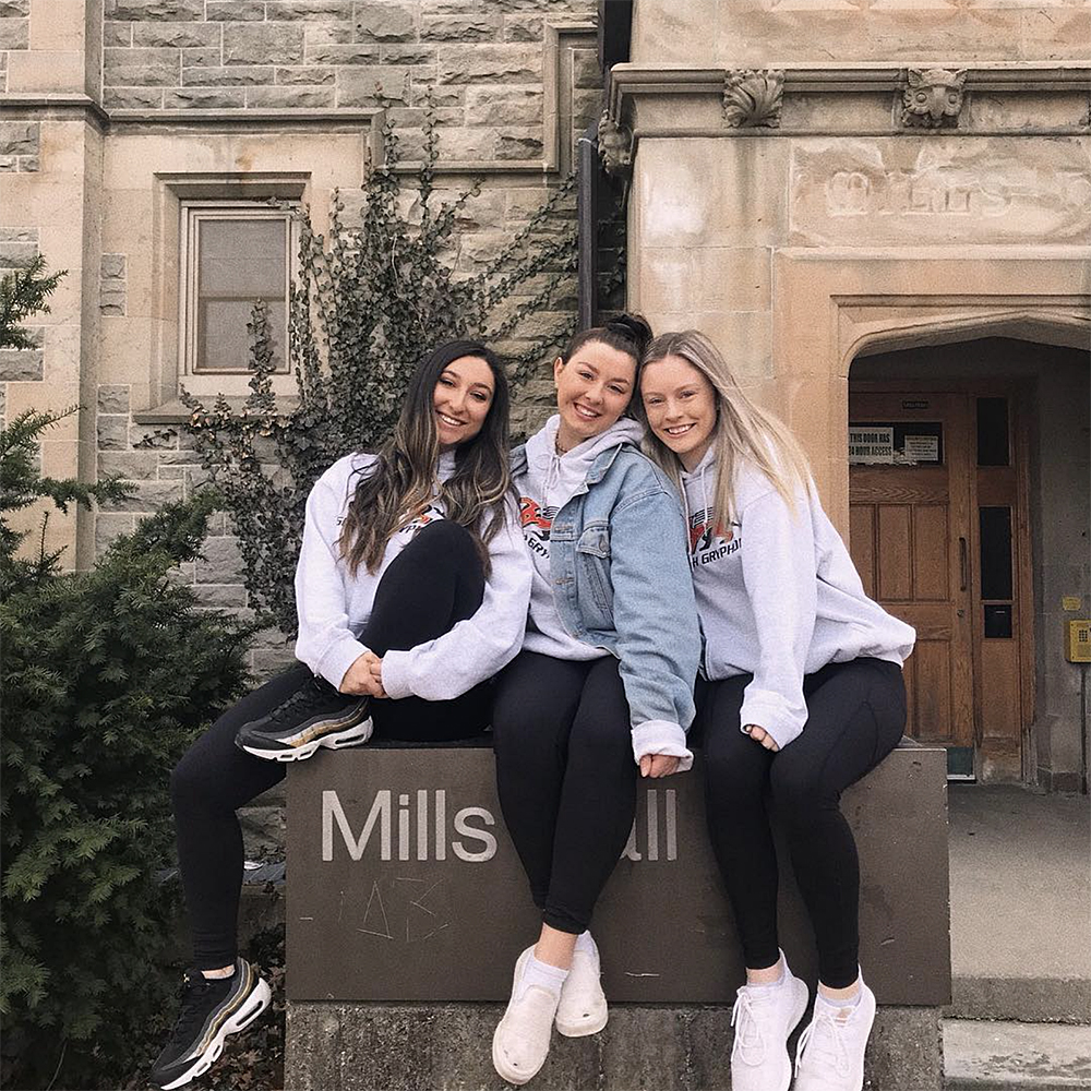 Girls in front of Mills Hall