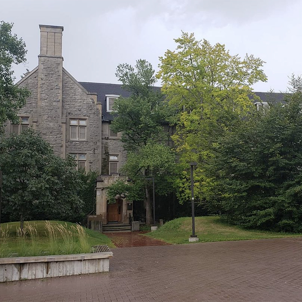 Mills Hall on a rainy day