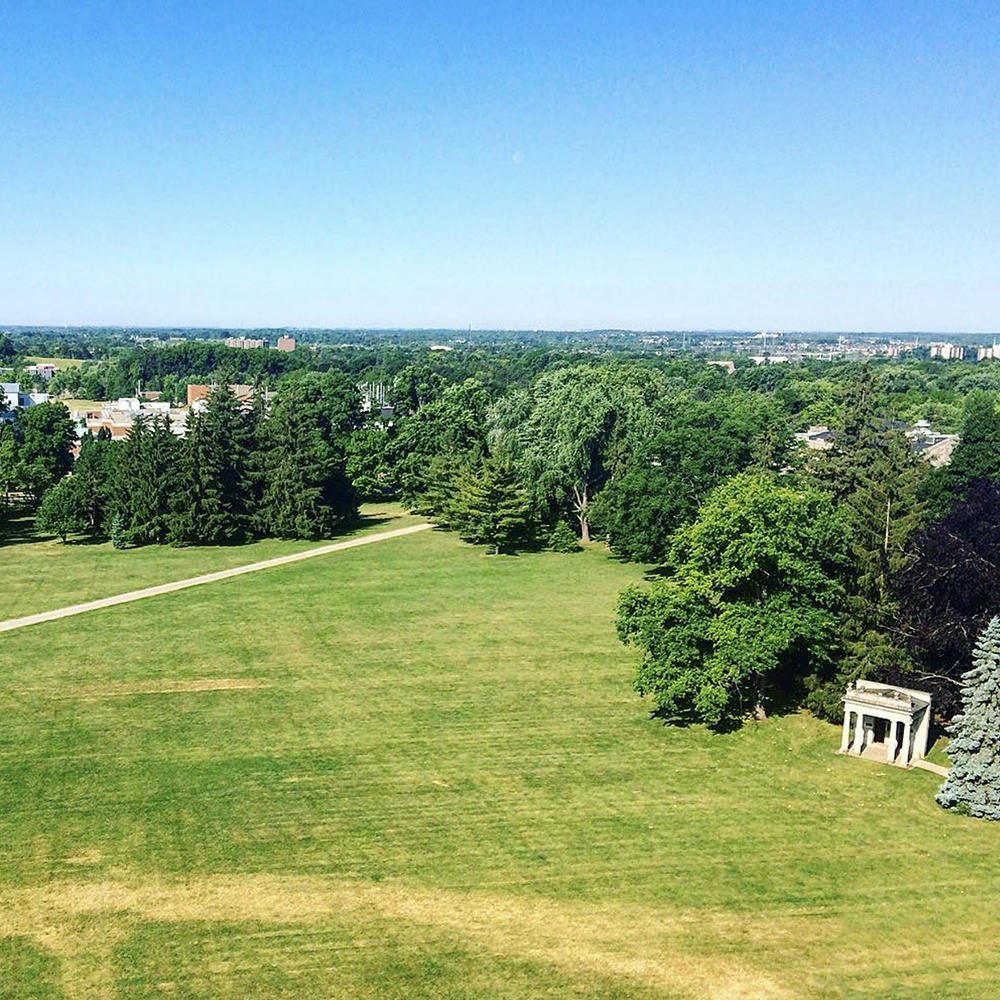 Ariel view of The Portico and Johnston Green