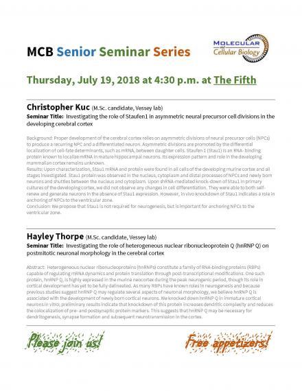 Senior Seminar Series - July 19, 2018