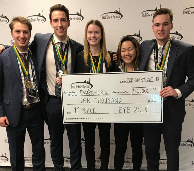 University of Guelph REH Students holding cheque at the Ryerson Case Competition