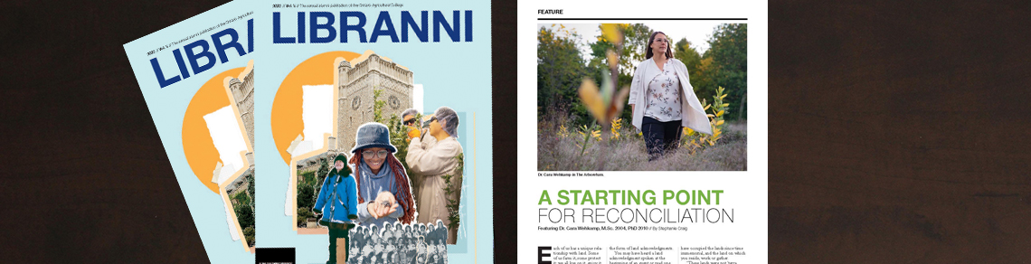 Two Libranni magazines sit on a coffee table with an open spread of the magazine. 