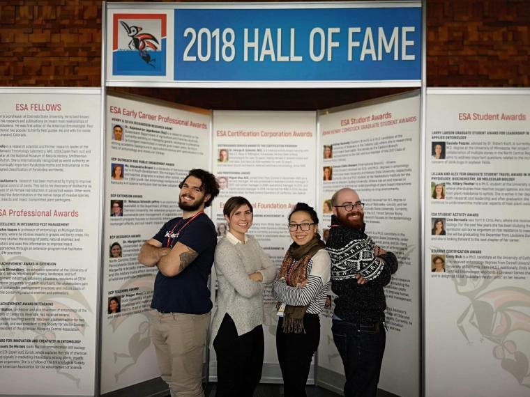Matthew Muzzatti, Cassie Russell, Jenny Liu and Charles-Etienne Ferland pose in front of backdrop that says 2018 Hall of Fame