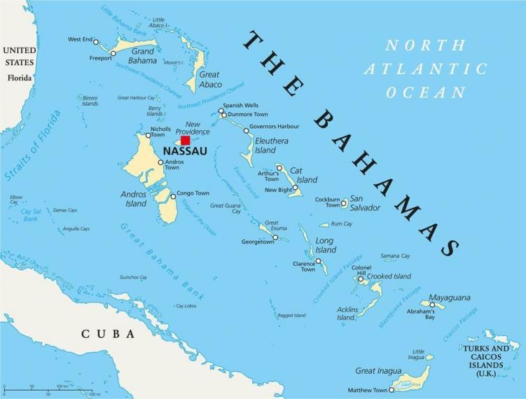 Map of The Bahamas.