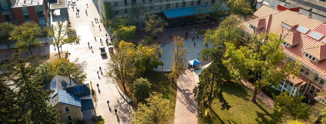 an aerial shot of the u of g campus in the summer