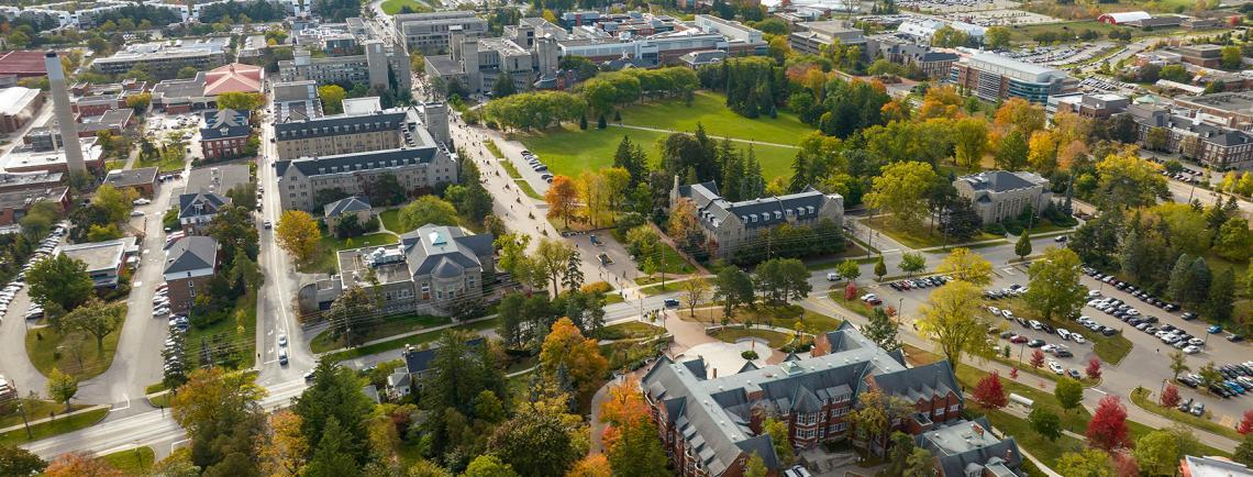drone shot of u of g campus