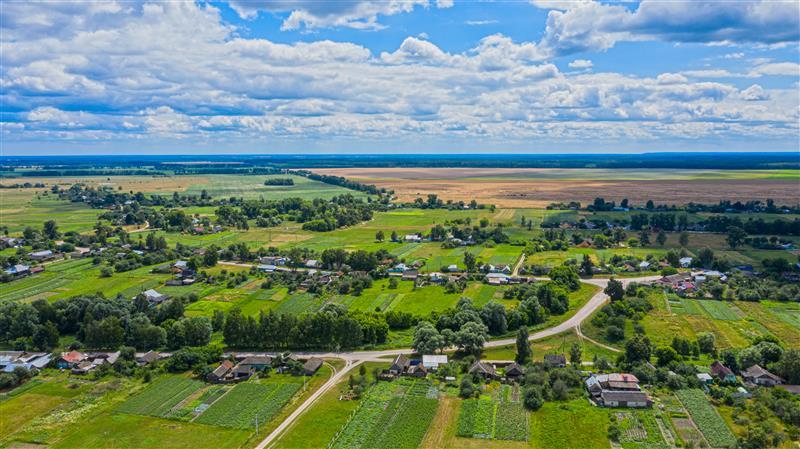 a drone shot of a rural community