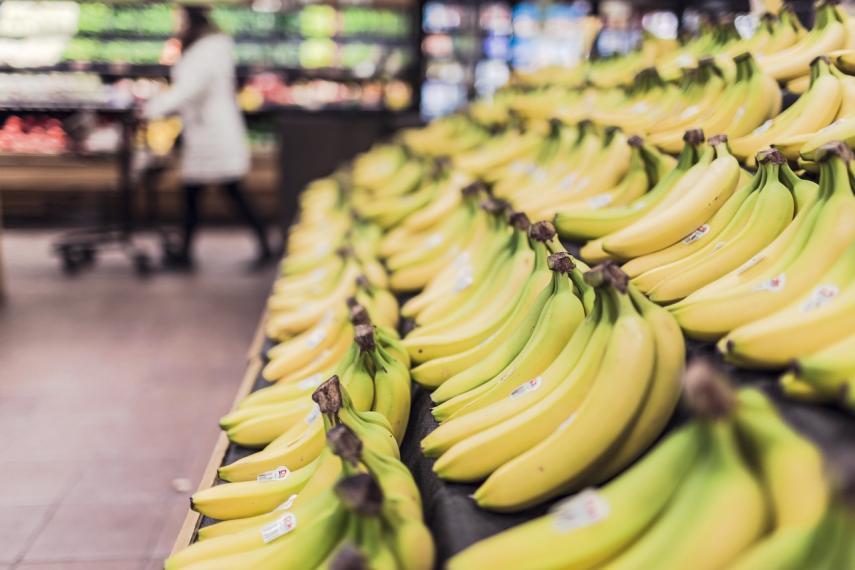 Bananas in a grocery store.