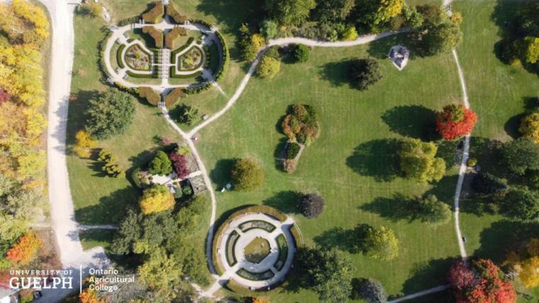 An overhead shot of the Guelph Arboretum. 