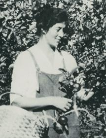 Black and white photo of Susannah Isabella Steckle in garden.