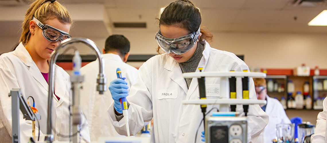 Students in a food science lab.