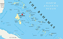 A map of the Bahamas.