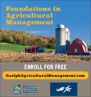 Foundations in Agricultural Management - Enroll for free - Click here button with RBC Future Launch and FCC logos