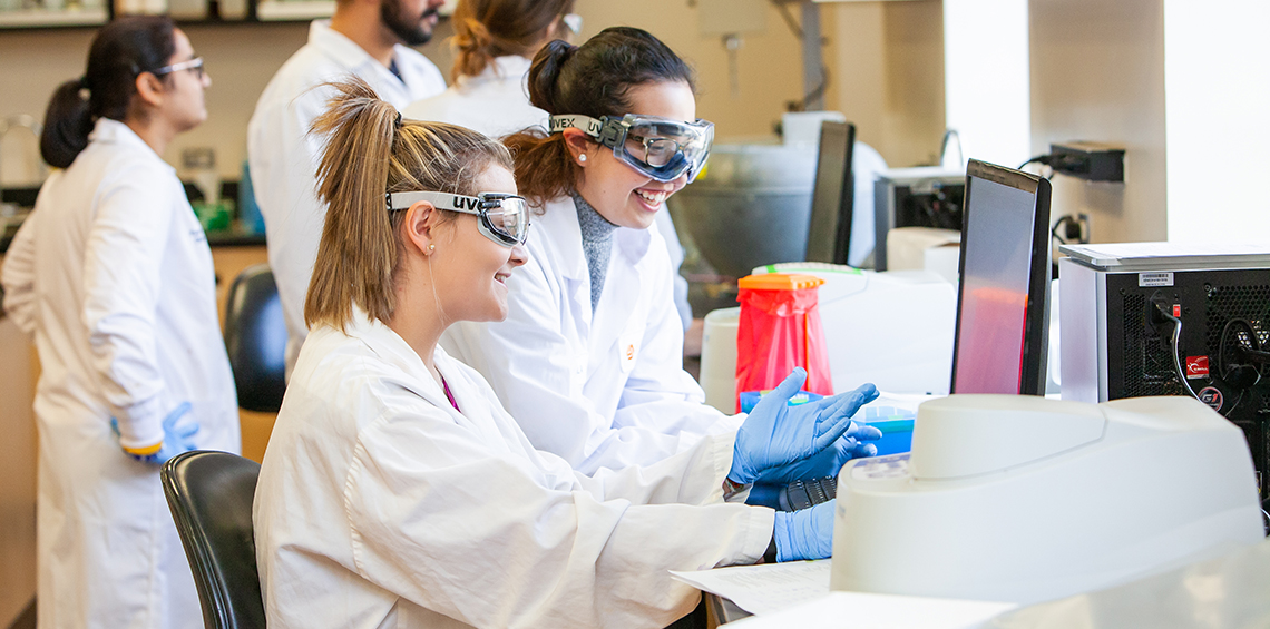 Students working in a lab.