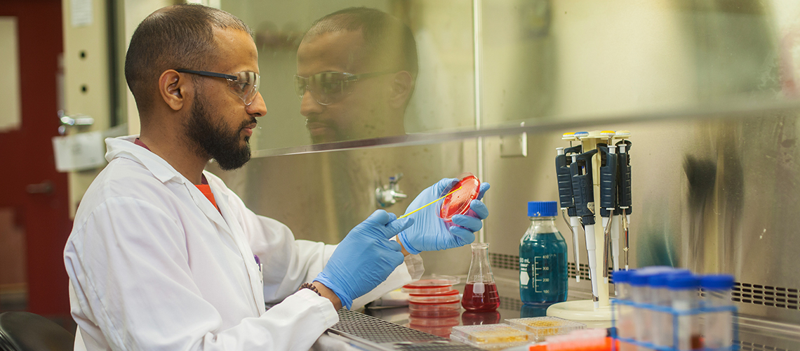 A student works in a lab.