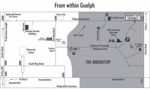 Campus map to the OAC Centennial Arboretum Centre