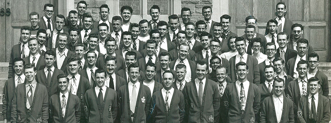 OAC 53 Classmates stand on the steps of War Memorial Hall