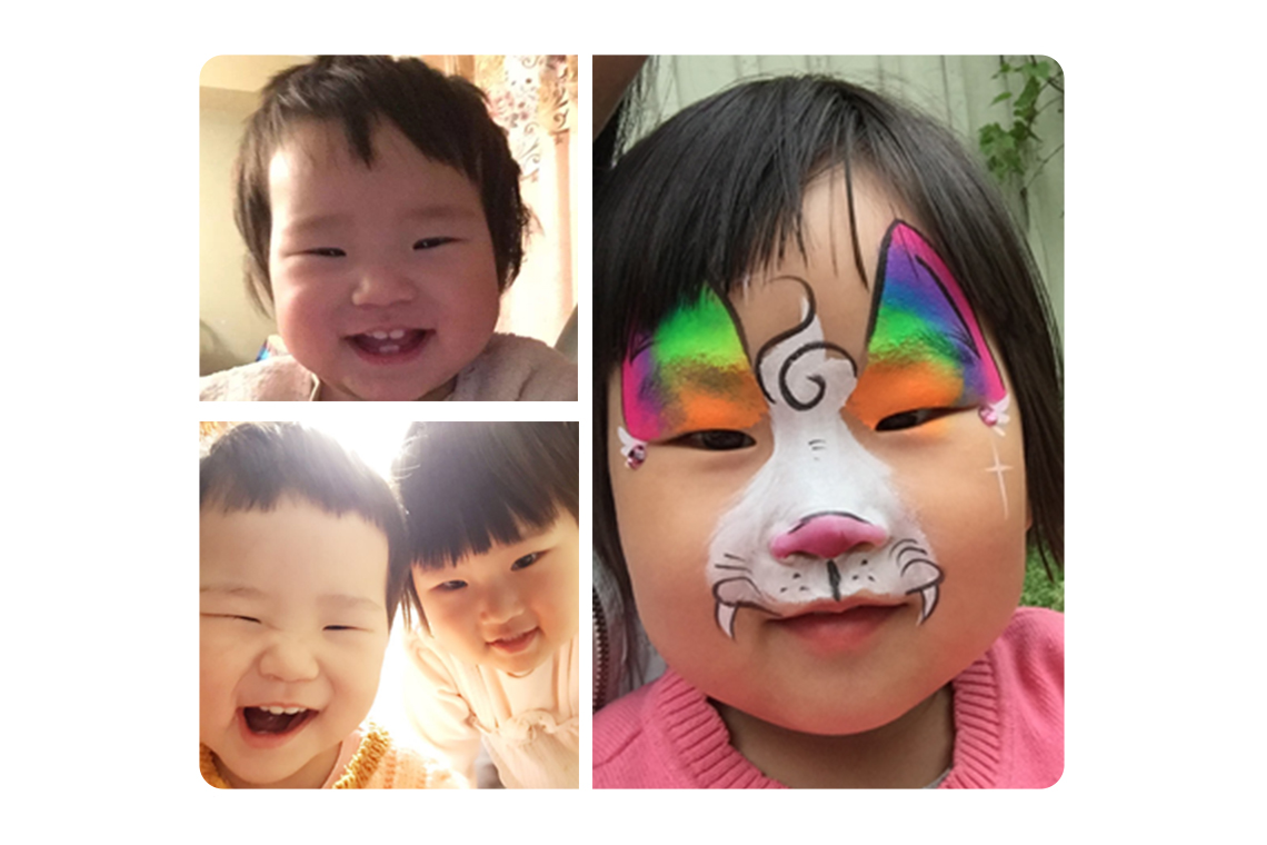 Collage of pictures of Qin's daughters.