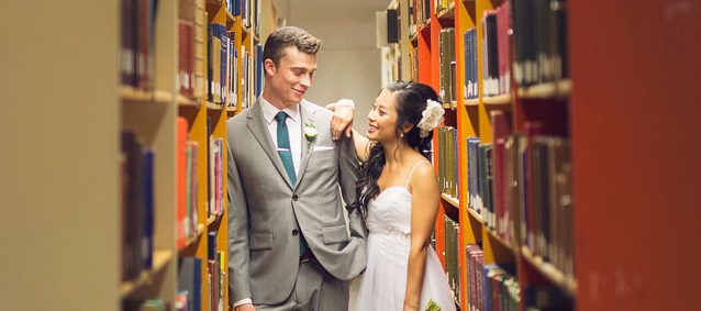 Wedding photography in the University of Guelph library