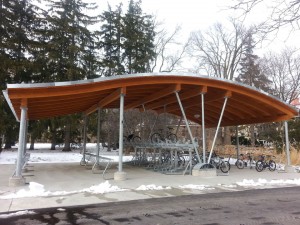 Sustainable bike shelter at the University of Guelph.