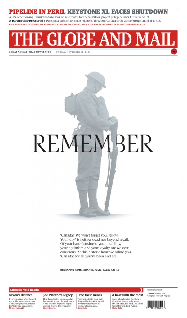 A newspaper cover designed by U of G business graduate Matt French.