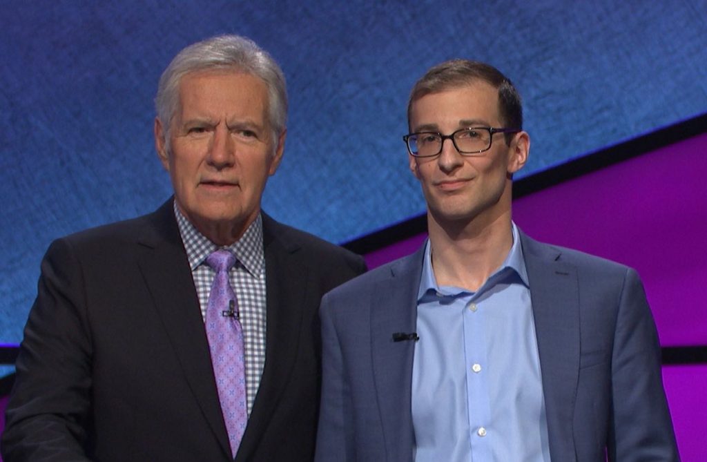 Jeopardy! gameshow host Alex Trebek with University of Guelph grad Jordan Nussbaum