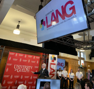 President Dr. Franco J. Vaccarino giving a presentation at the Gordon S. Lang School of Business and Economics at the University of Guelph