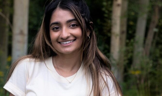 Closeup of young woman outdoors