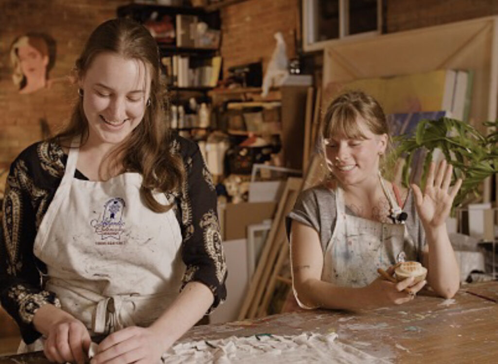 Two women in art studio