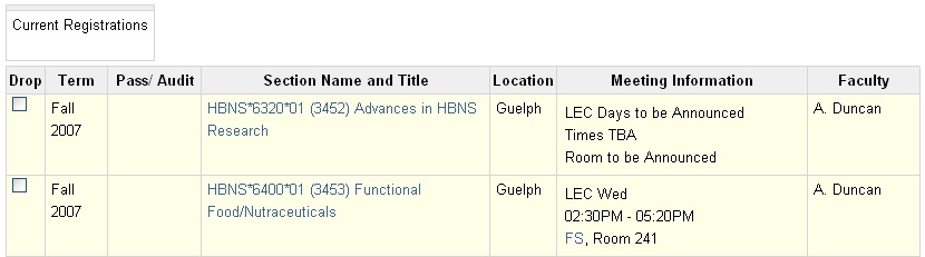 Current registrations list