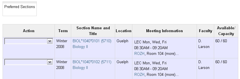 The Preferred Sections list